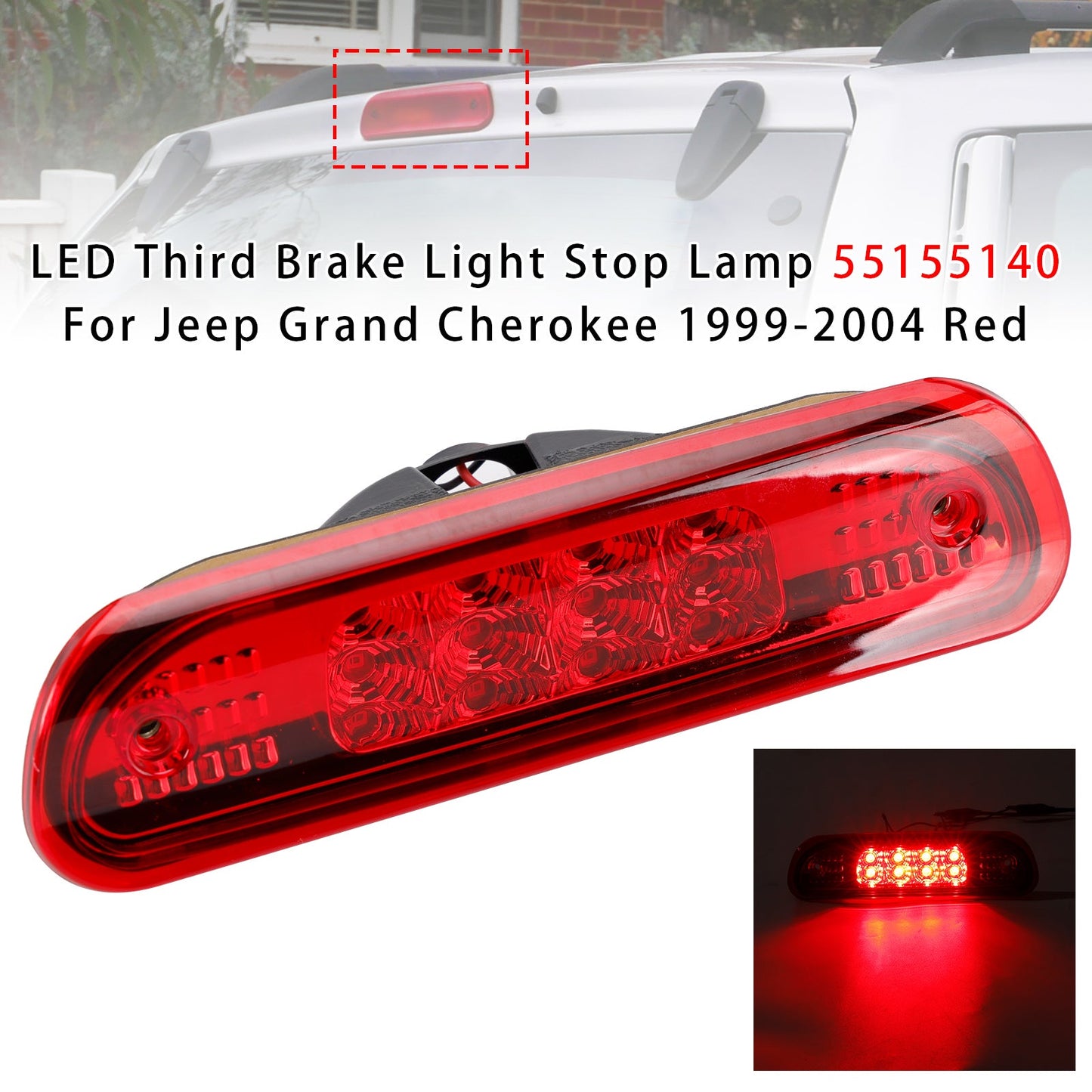 LED Third Brake Light Stop Lamp 1999-2004 Jeep Grand Cherokee Red 55155140