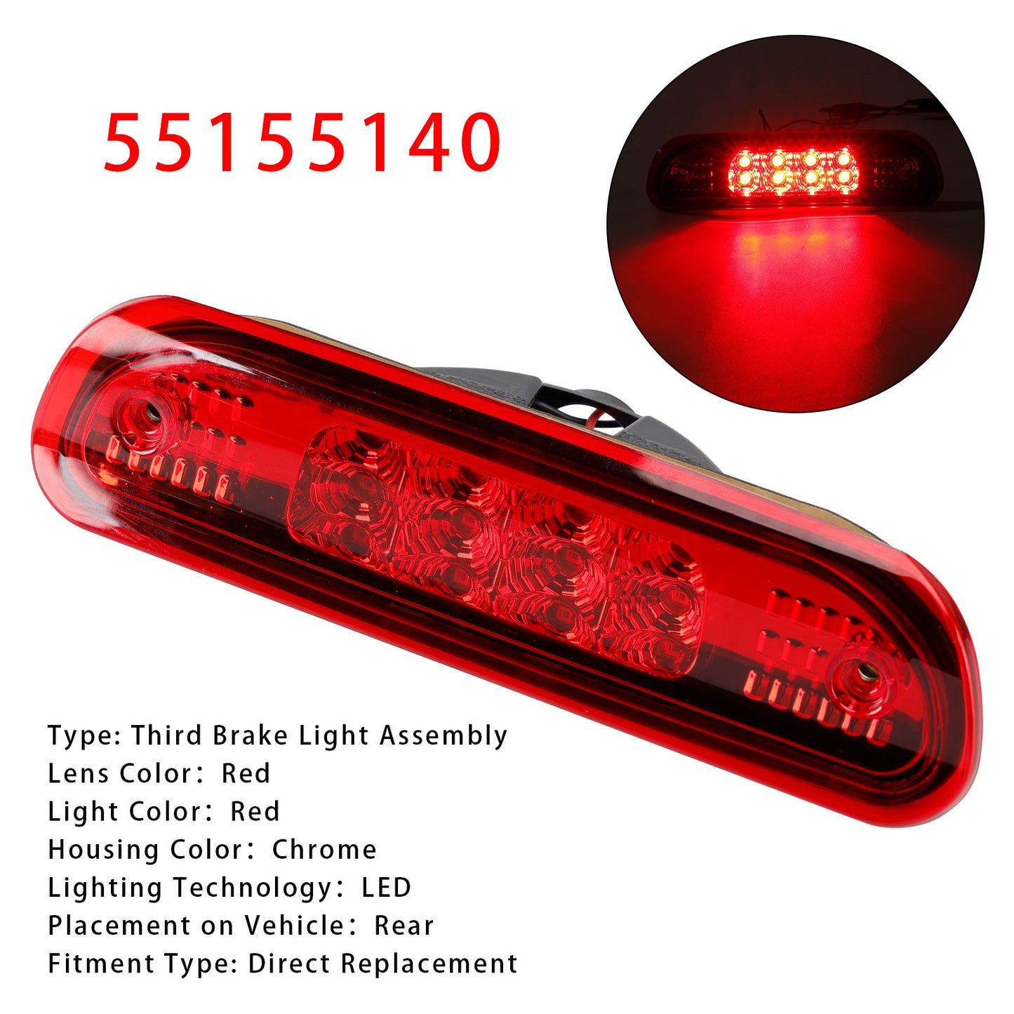 LED Third Brake Light Stop Lamp 1999-2004 Jeep Grand Cherokee Red 55155140