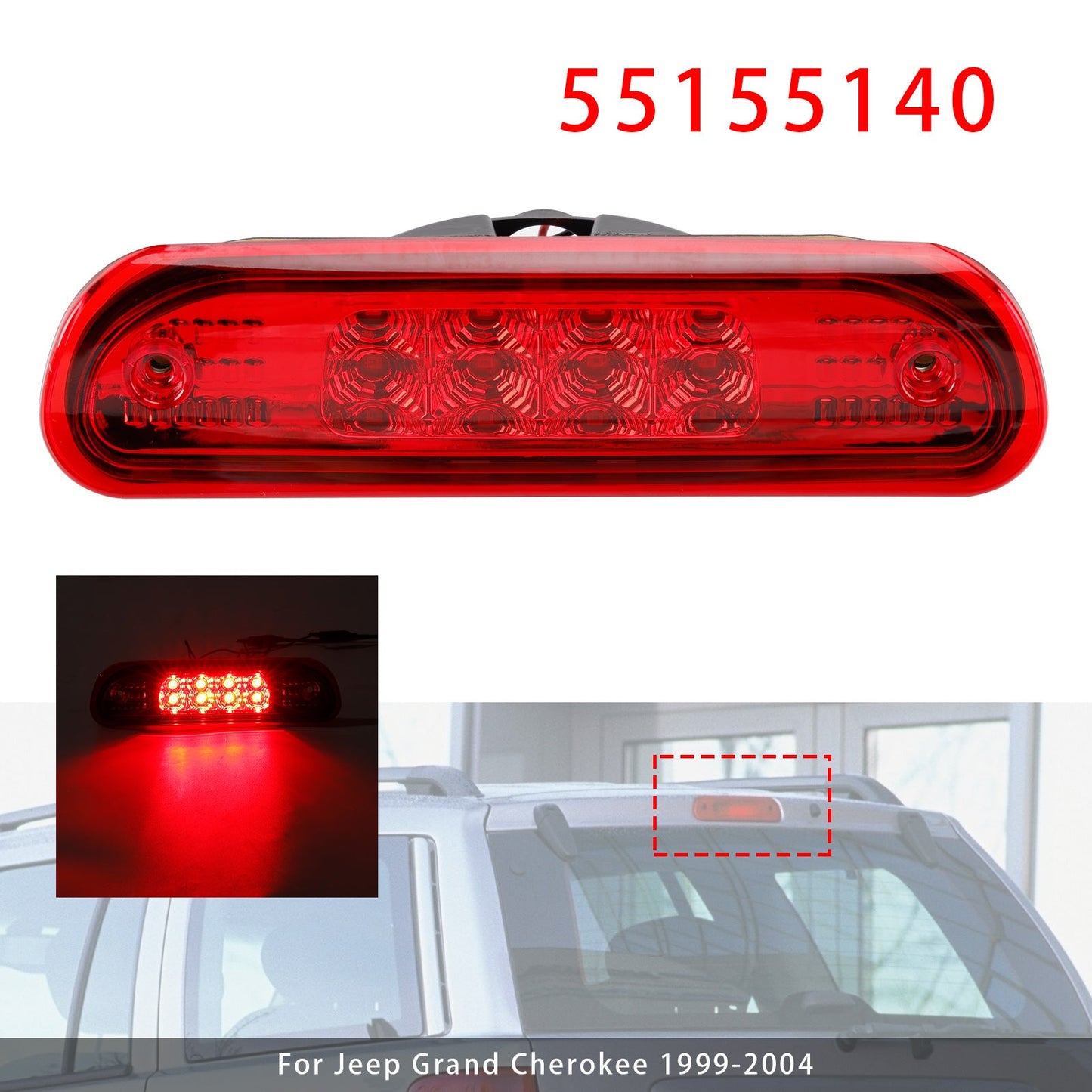 LED Third Brake Light Stop Lamp 1999-2004 Jeep Grand Cherokee Red 55155140