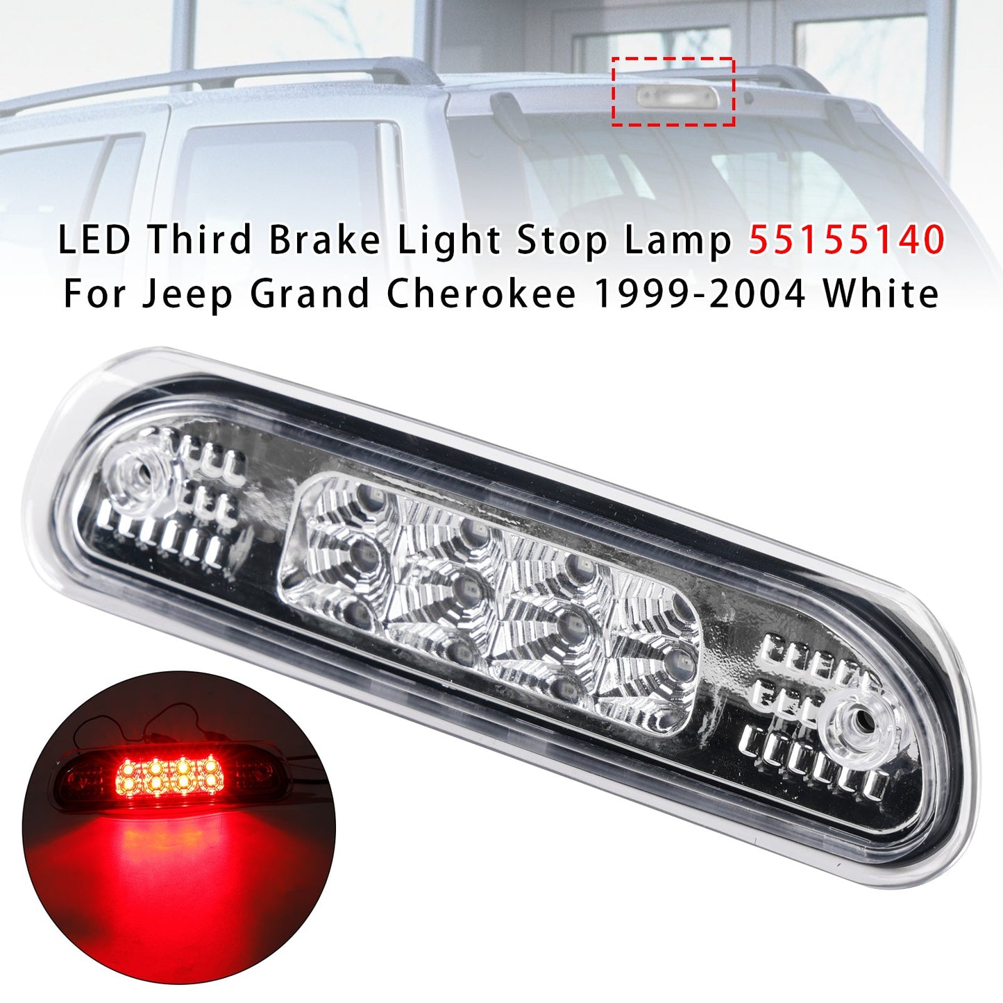 1999-2004 Jeep Grand Cherokee White 55155140 LED Third Brake Light Stop Lamp