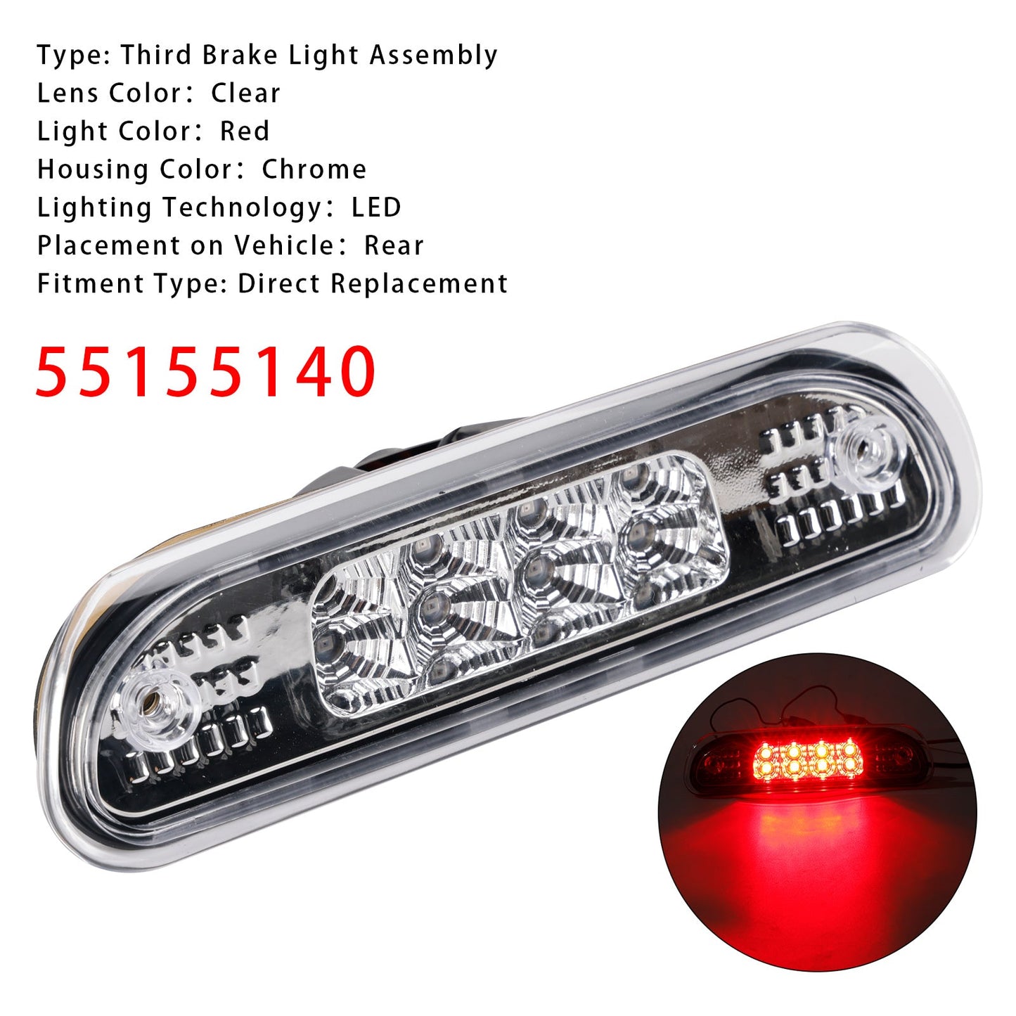 LED Third Brake Light Stop Lamp 1999-2004 Jeep Grand Cherokee White 55155140
