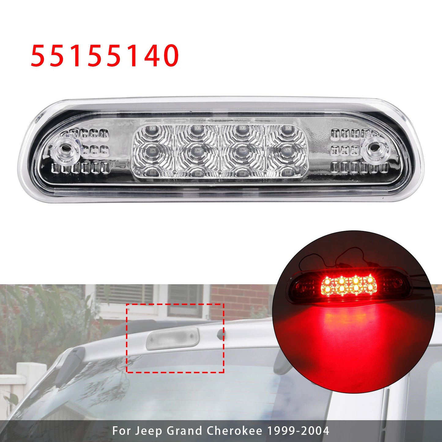 1999-2004 Jeep Grand Cherokee White 55155140 LED Third Brake Light Stop Lamp