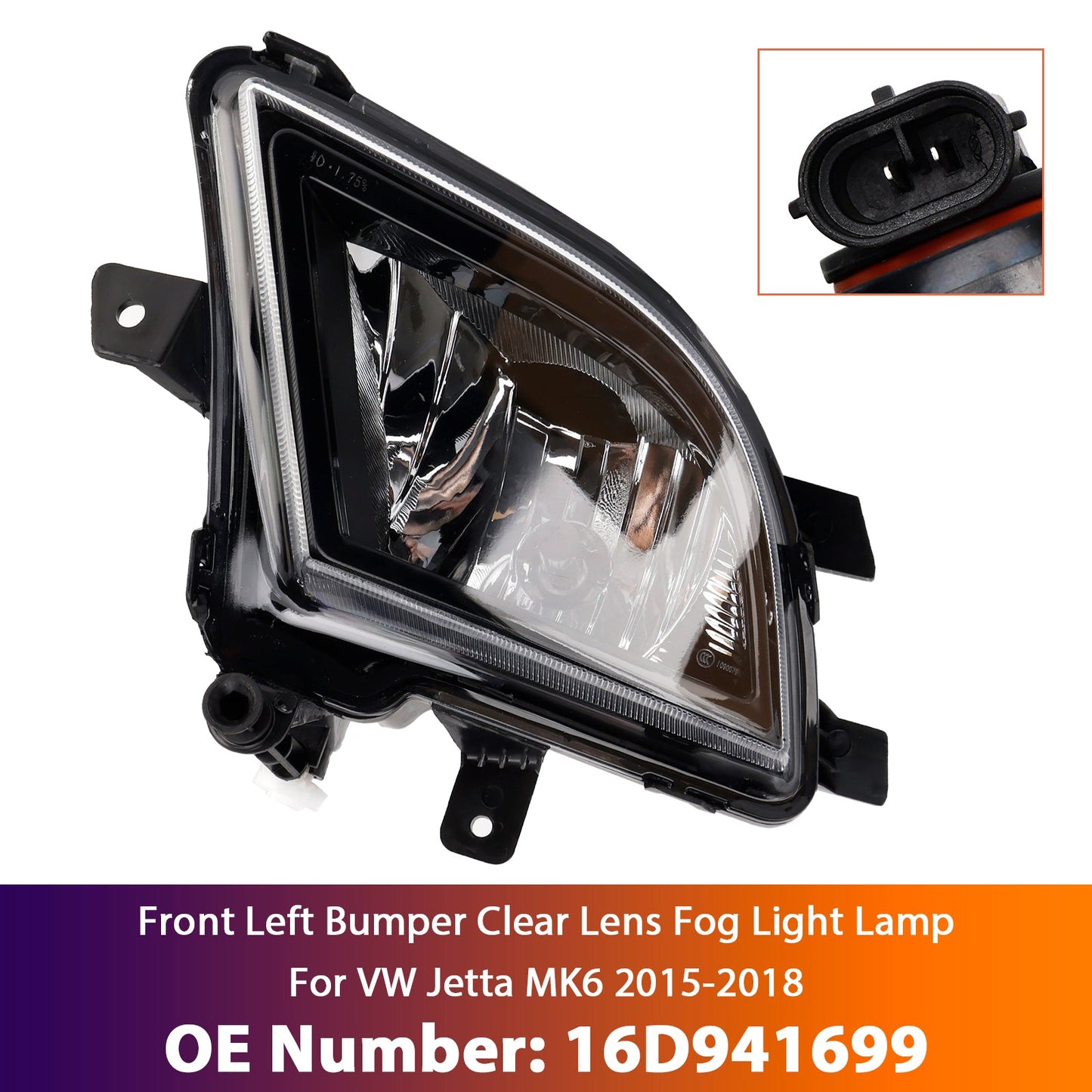 2015-2018 VW Volkswagen Jetta 16D941699 Front Left Bumper Clear Lens Fog Light Lamp