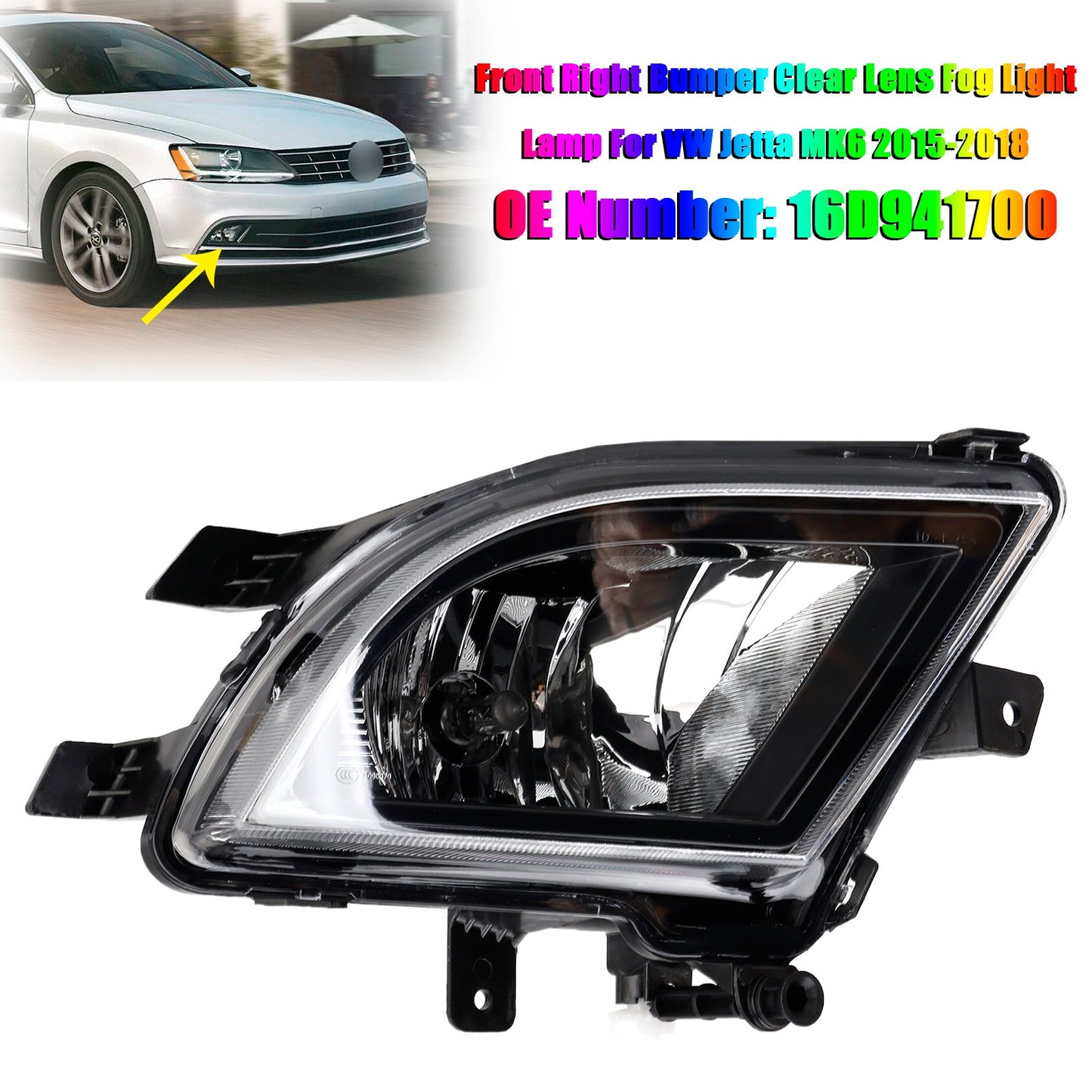 Front Right Bumper Clear Lens Fog Light Lamp 2015-2018 VW Volkswagen Jetta 16D941700