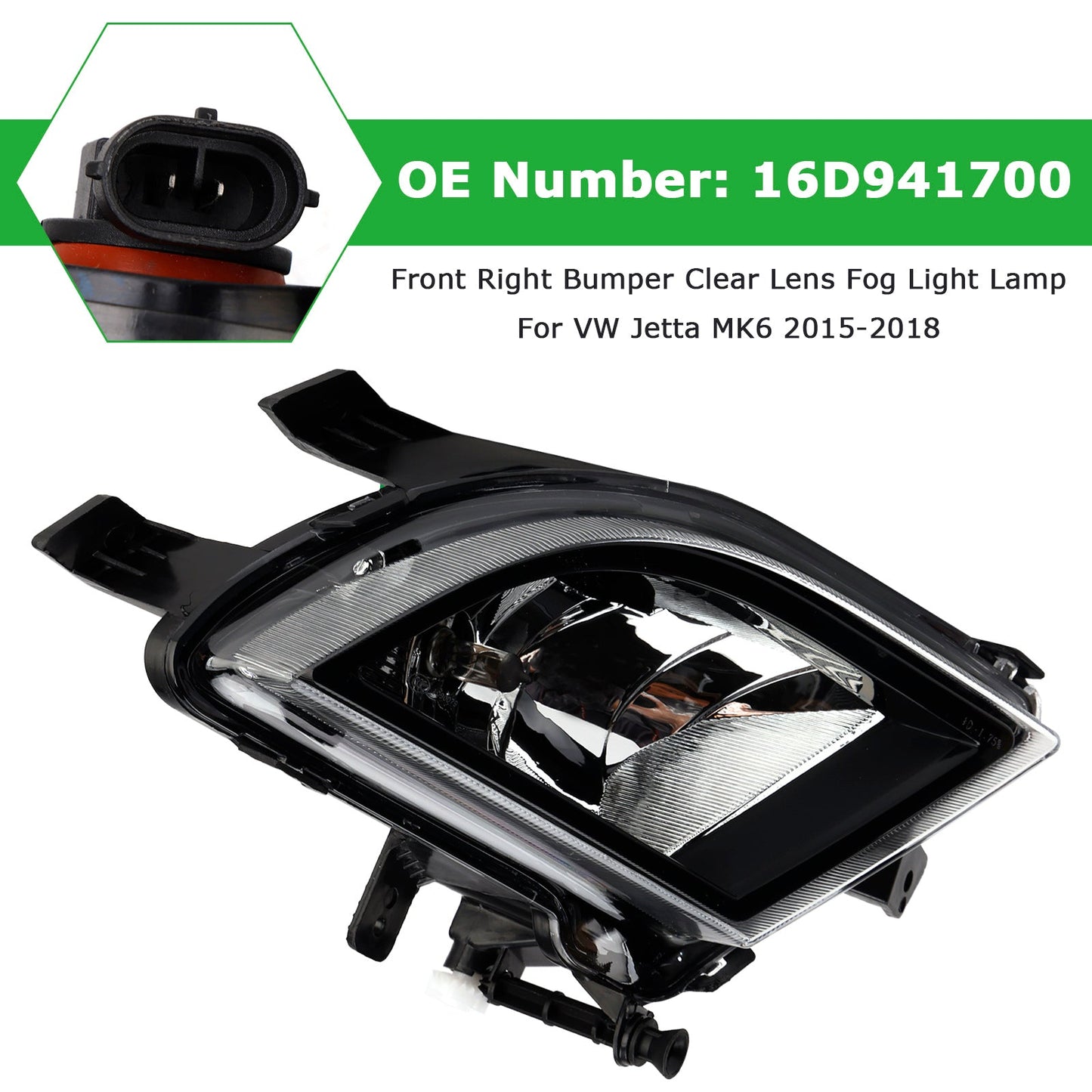 Front Right Bumper Clear Lens Fog Light Lamp 2015-2018 VW Volkswagen Jetta 16D941700