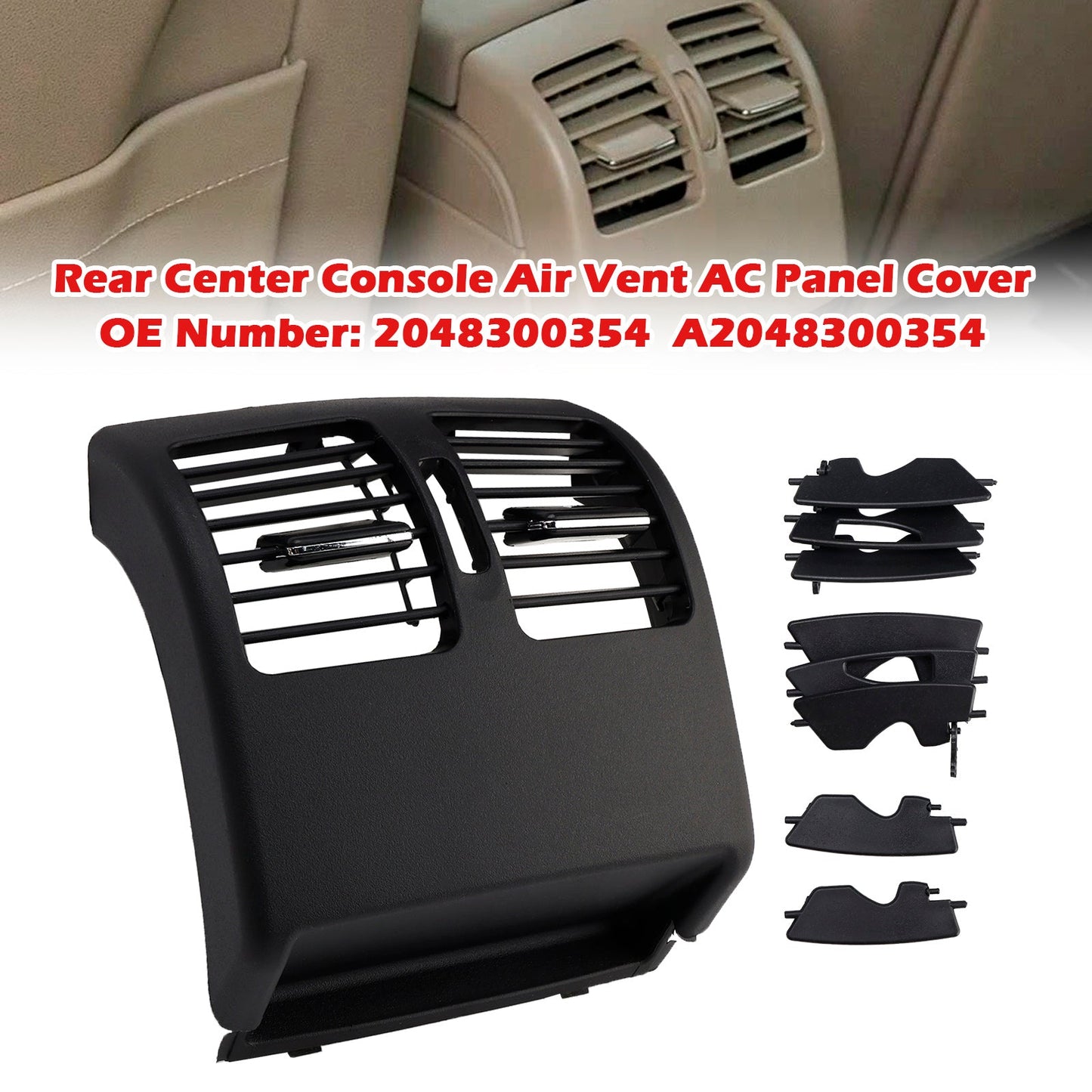 2007-2014 Benz C-Class W204 2048300354 Rear Center Console Air Vent AC Panel Cover Black