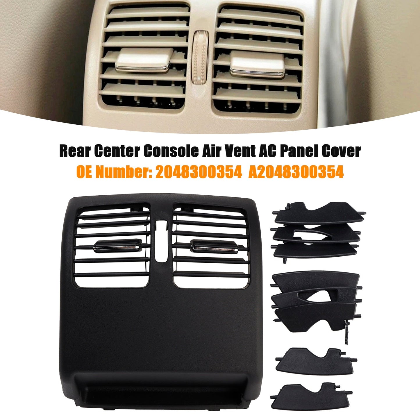 2007-2014 Benz C-Class W204 2048300354 Rear Center Console Air Vent AC Panel Cover Black