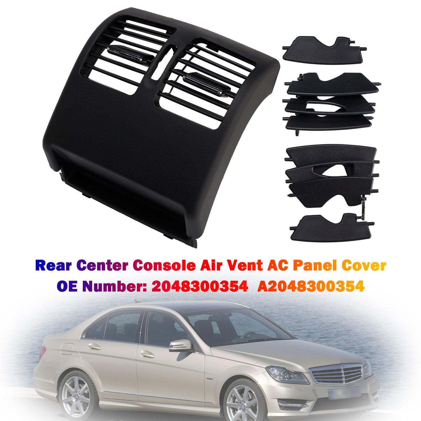 2007-2014 Benz C-Class W204 2048300354 Rear Center Console Air Vent AC Panel Cover Black