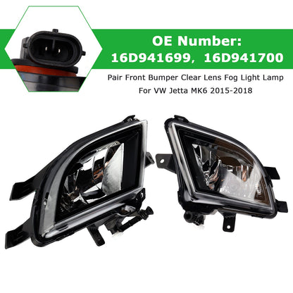2015-2018 VW Volkswagen Jetta 16D941699 Pair Front Bumper Clear Lens Fog Light Lamp