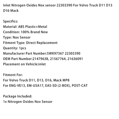 Truck D11 D13 D16 Mack Volvo 22303390 Inlet Nitrogen Oxides Nox Sensor