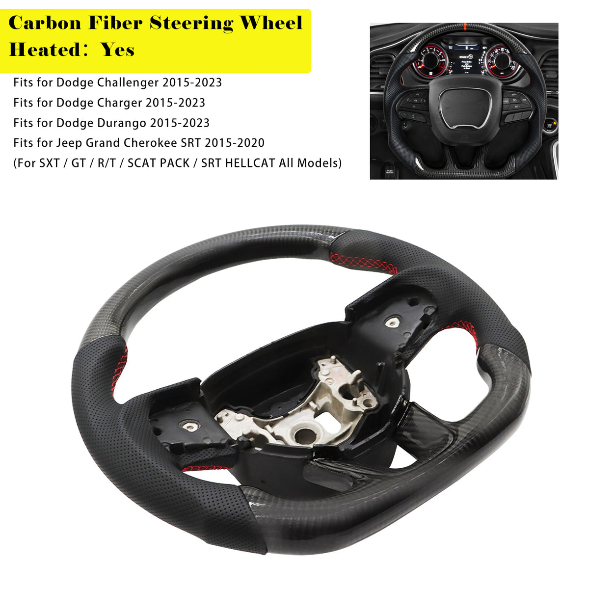 2015-2023 Dodge Charger Challenger Carbon Fiber Heated Steering Wheel