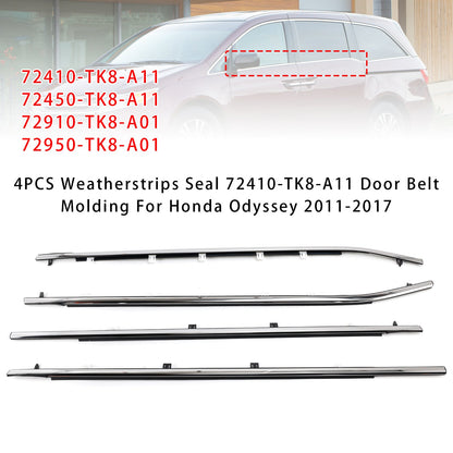 72410-TK8-A11 4PCS Weatherstrips Seal Door Belt Molding For Odyssey 2011-2017 72450TK8A11