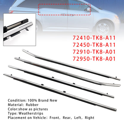 2011-2017 Odyssey 4PCS Weatherstrips Seal Door Belt Molding 72410TK8A11 72450TK8A11