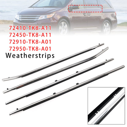 2011-2017 Odyssey 4PCS Weatherstrips Seal Door Belt Molding 72410TK8A11 72450TK8A11
