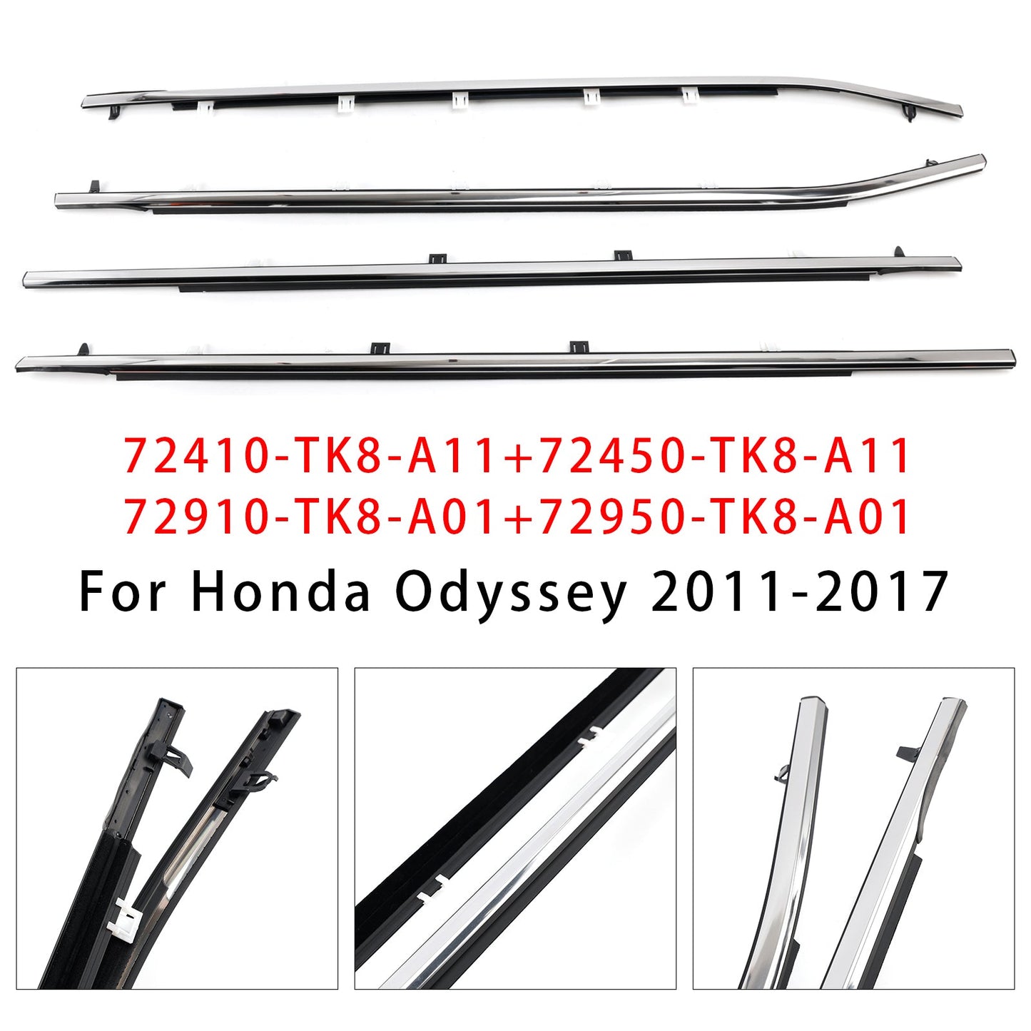 2011-2017 Odyssey 4PCS Weatherstrips Seal Door Belt Molding 72410TK8A11 72450TK8A11