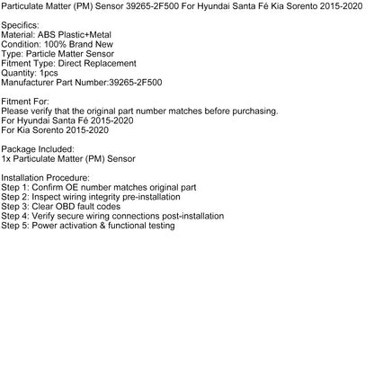 2015-2020 Hyundai Santa F谷 Kia Sorento 39265-2F500 Particulate Matter Sensor