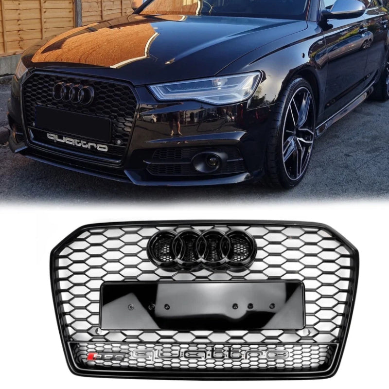 Audi A6 / A6 Sline / S6 C7 2015-2018 RS6 Quattro Style Black Grill Honeycomb Mesh Front Bumper Grill Replacement