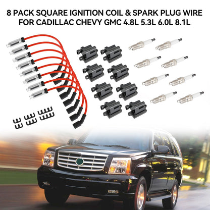 2000-2006 Chevy Tahoe 8 Pack Square Ignition Coil & Spark Plug Wire 12556893 12558693 12570553