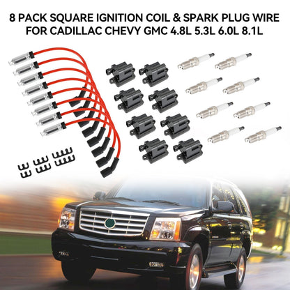 1999-2006 Chevy Silverado 1500 8 Pack Square Ignition Coil & Spark Plug Wire 12556893 12558693 12570553