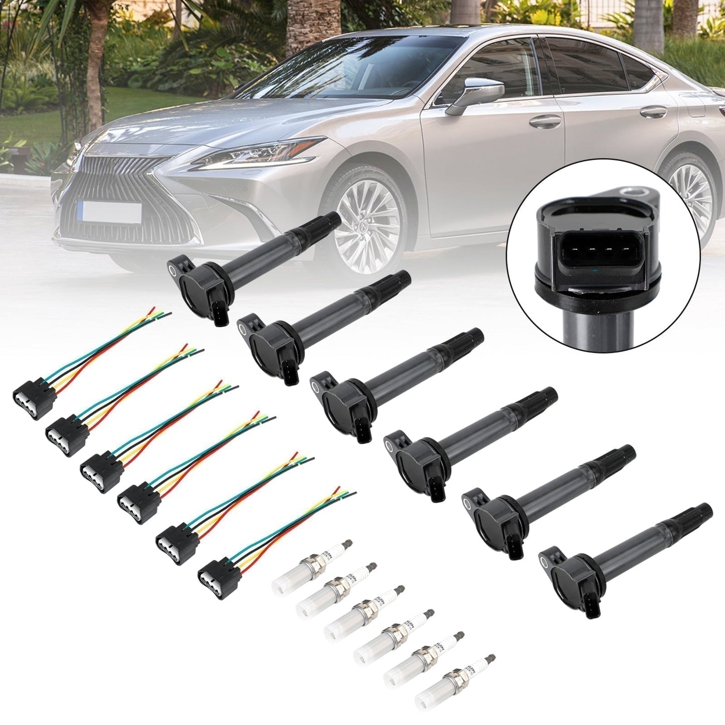2015-2016 LEXUS RC350 6PCS Ignition Coils+Connectors+Spark Plug UF487 90919-02251 90919-A2002