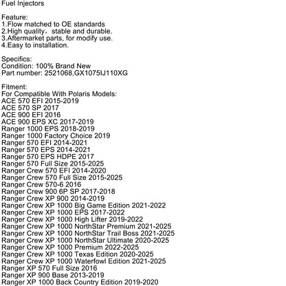2014-2021 Polaris Ranger 570 EFI 2521068 Fuel Injectors GX1075IJ110XG