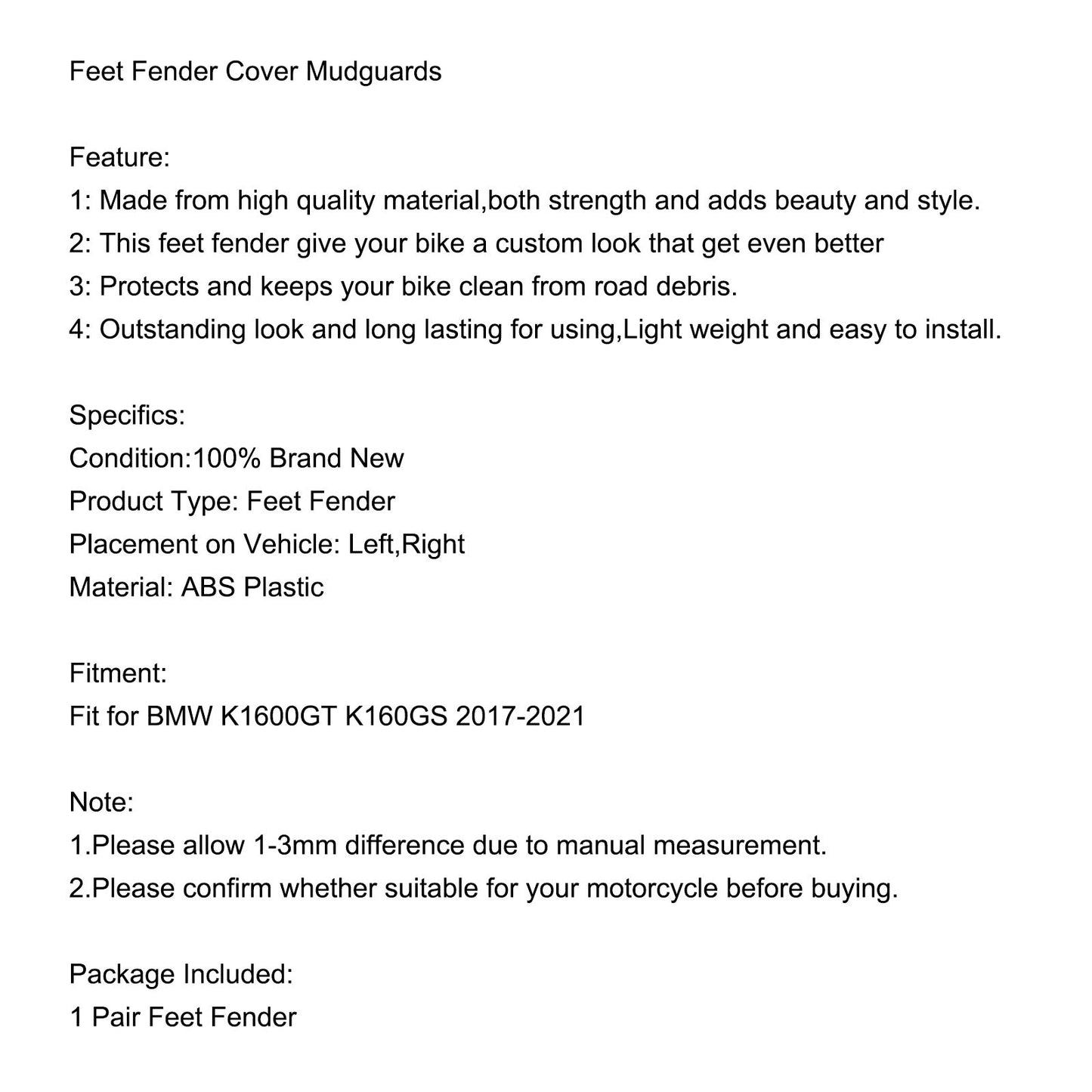 Feet Fender Cover Mudguards Feet Protection for BMW K1600GT K160GS 2017-2021
