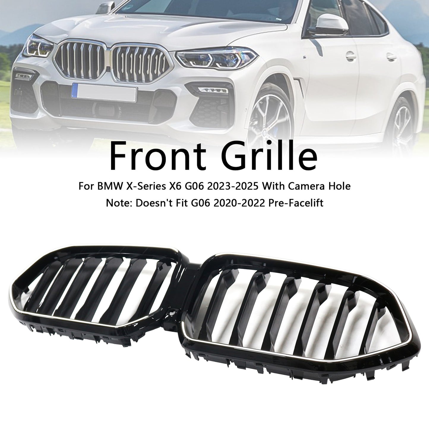 2023-2025 BMW X6 G06 M60i Black Front Bumper Grille Grill W/Camera Hole