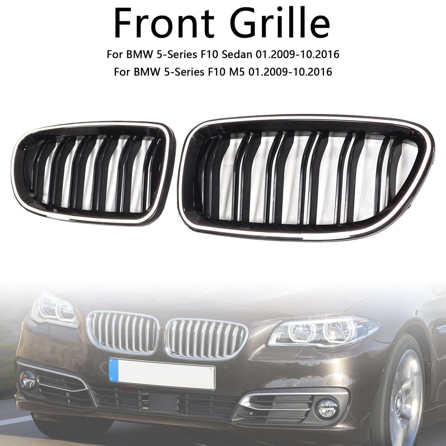 11.2009-02.2017 BMW 5-Series F11 Kidney Bumper Grill Grille Gloss Black 51137203649 51137203650