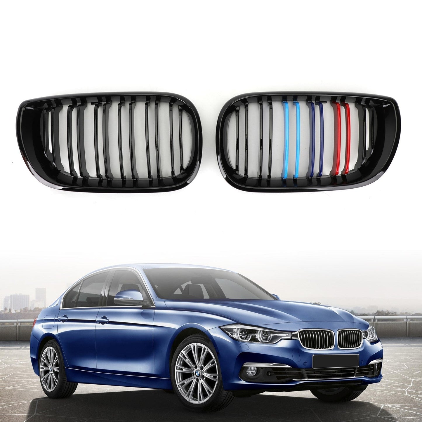 BMW 2002-2005 3 Series E46 4 Door 3 Colors Front Kidney Grille Double Rib