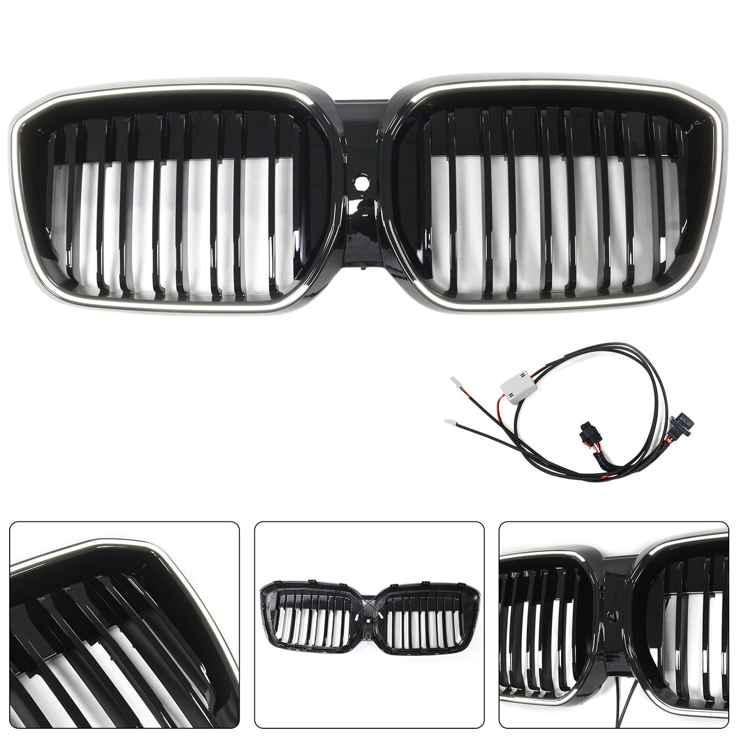 2022-2024 Double Slat Gloss Black Front Kidney Grill Grille Fit BMW IX3 G08 LCI