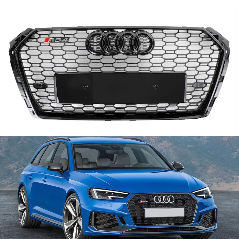 16-19 Audi A4 A4 SLine S4 B9 RS4 Style Gloss Black Honeycomb Grille Front Bumper Mesh Grill