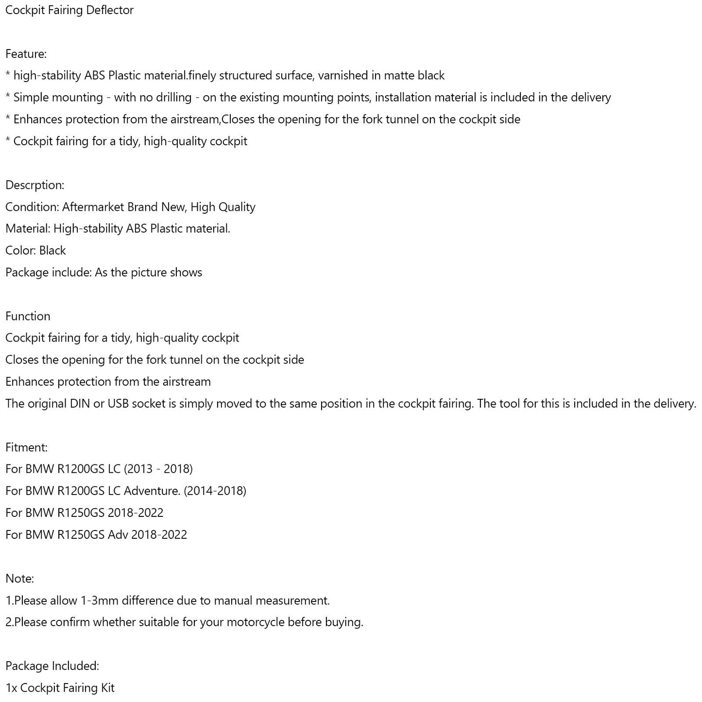 Cockpit Fairing Deflector For BMW R1200GS LC R1250GS ADV Adventure 2013-2022