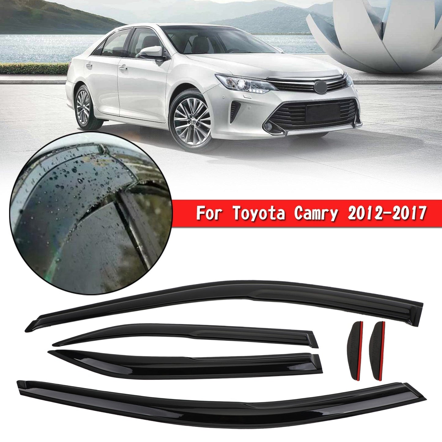 Kit de 6 pare-soleil et pare-pluie pour vitres de voiture Toyota Camry 12-17