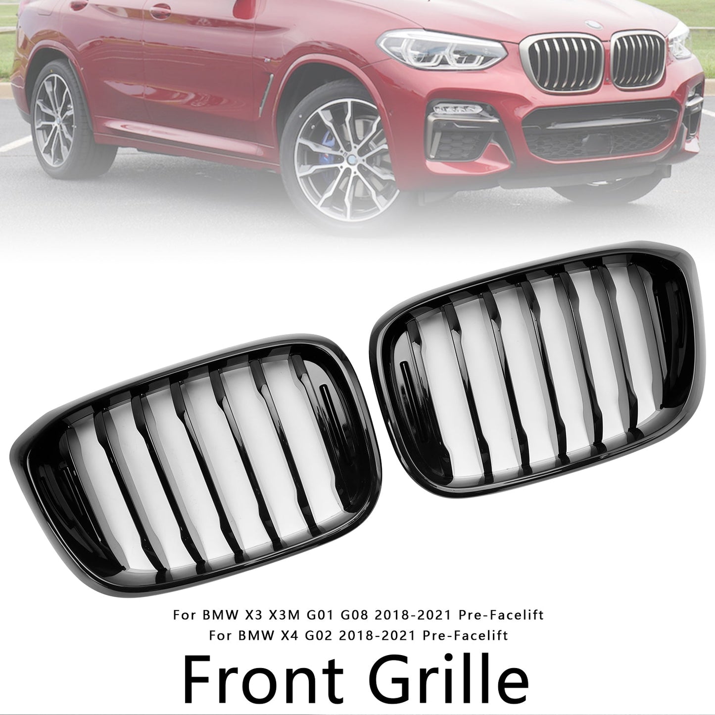 2018-2021 BMW X4 G02 X3 G01 G08 Gloss Black Front Kidney Grille Mesh Grill