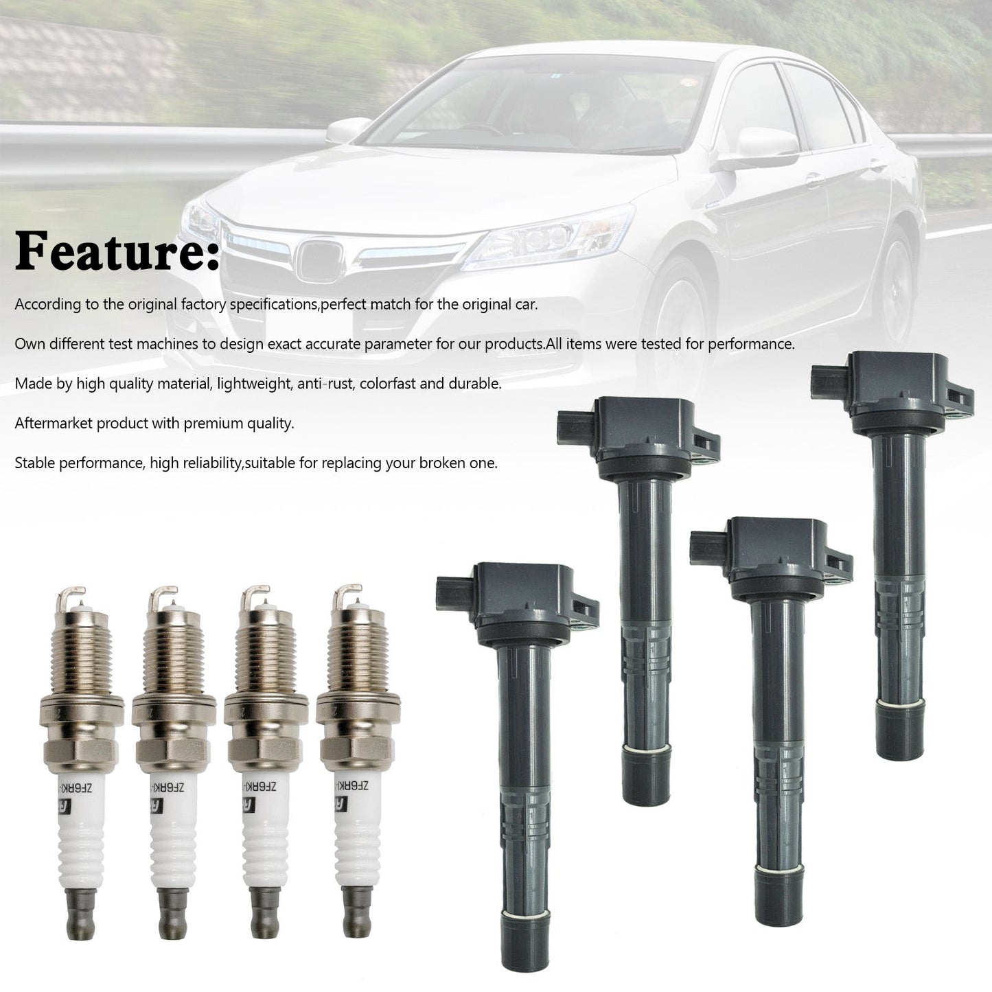 Honda Civic 2.0L l4 2002-2011, 4 bobines d'allumage et bougies d'allumage UF311 30520-PNA-007 E1083