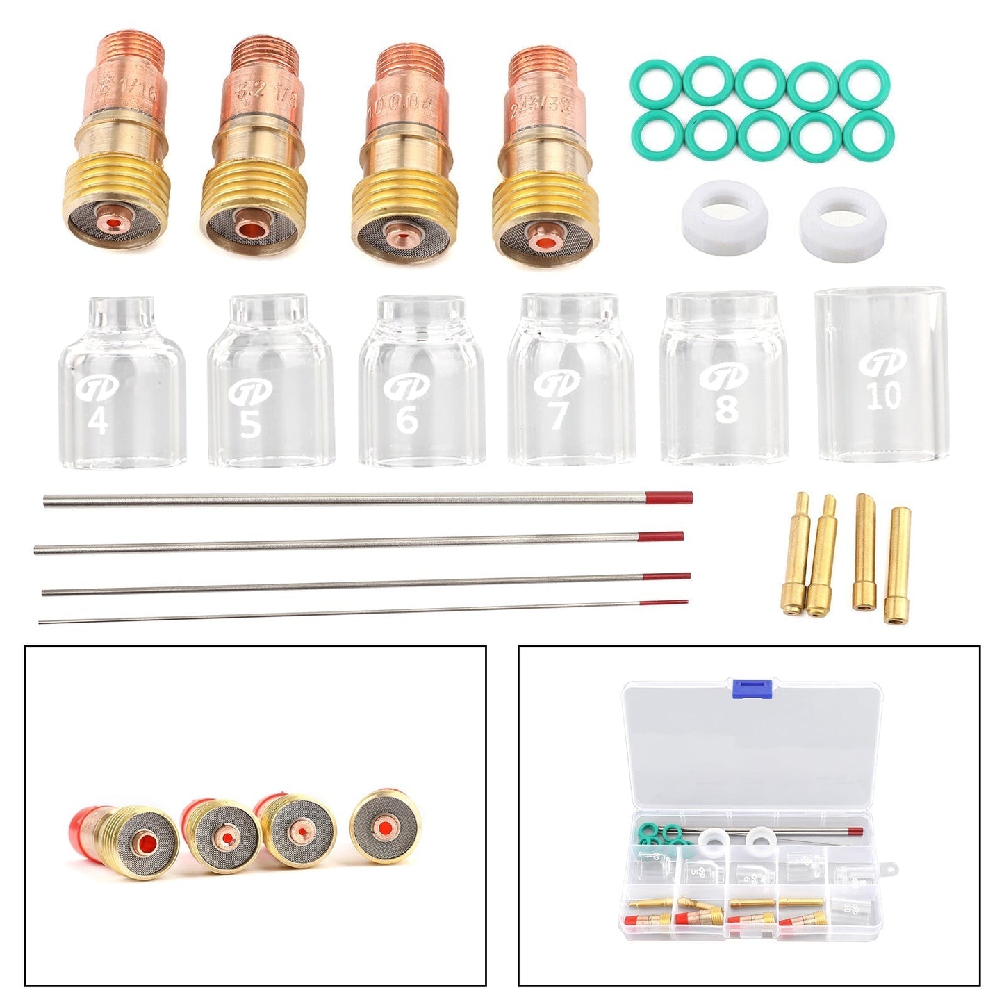 Kit de 30 lentes de gas para soldadura TIG con copa Pyrex, compatibles con antorchas TIG WP-17/18/26