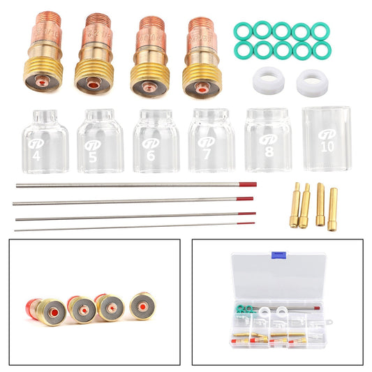 Kit de 30 lentes de gas para soldadura TIG con copa Pyrex, compatibles con antorchas TIG WP-17/18/26