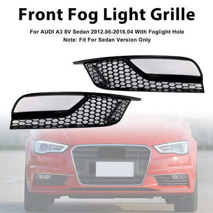 Gloss Black Front Fog Light Grill Covers Fit Audi A3 8V Sedan 2013-2016