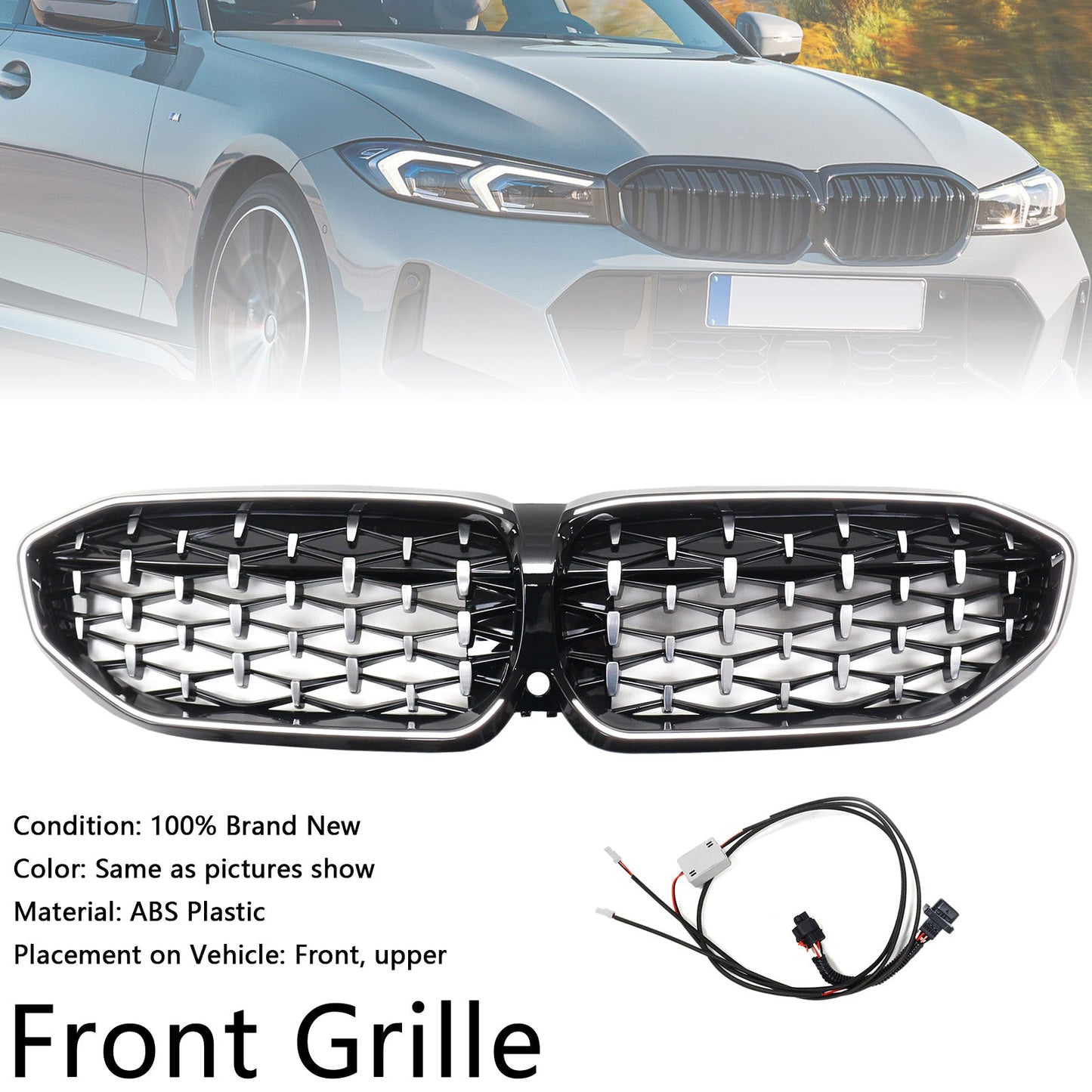 2019-2022 Chorme Diamond Kidney Grille Grill 51138072085 Fit BMW 3 Series G20