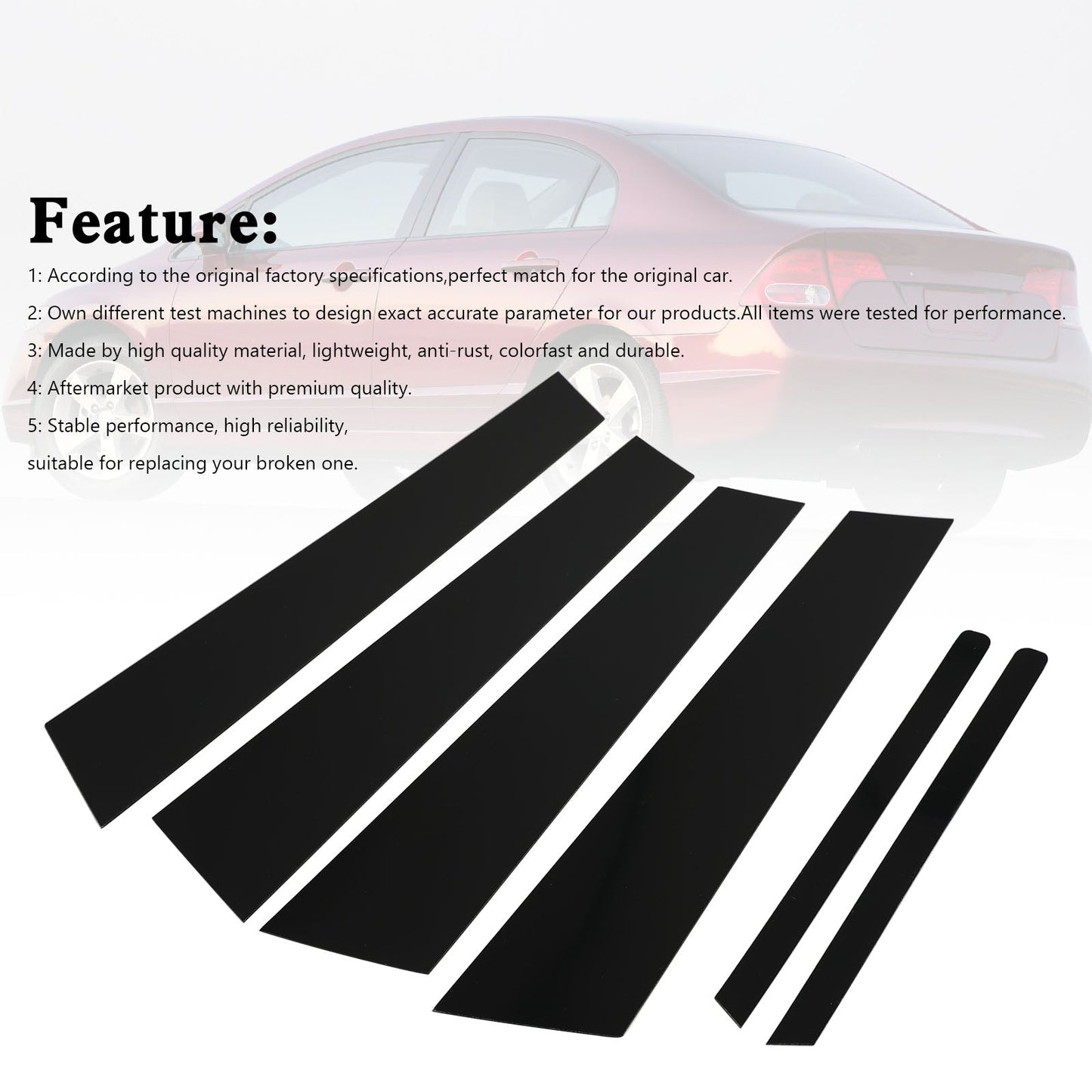 2006-2011 Honda Civic 6Pcs Car Window Pillar Posts Cover Trim