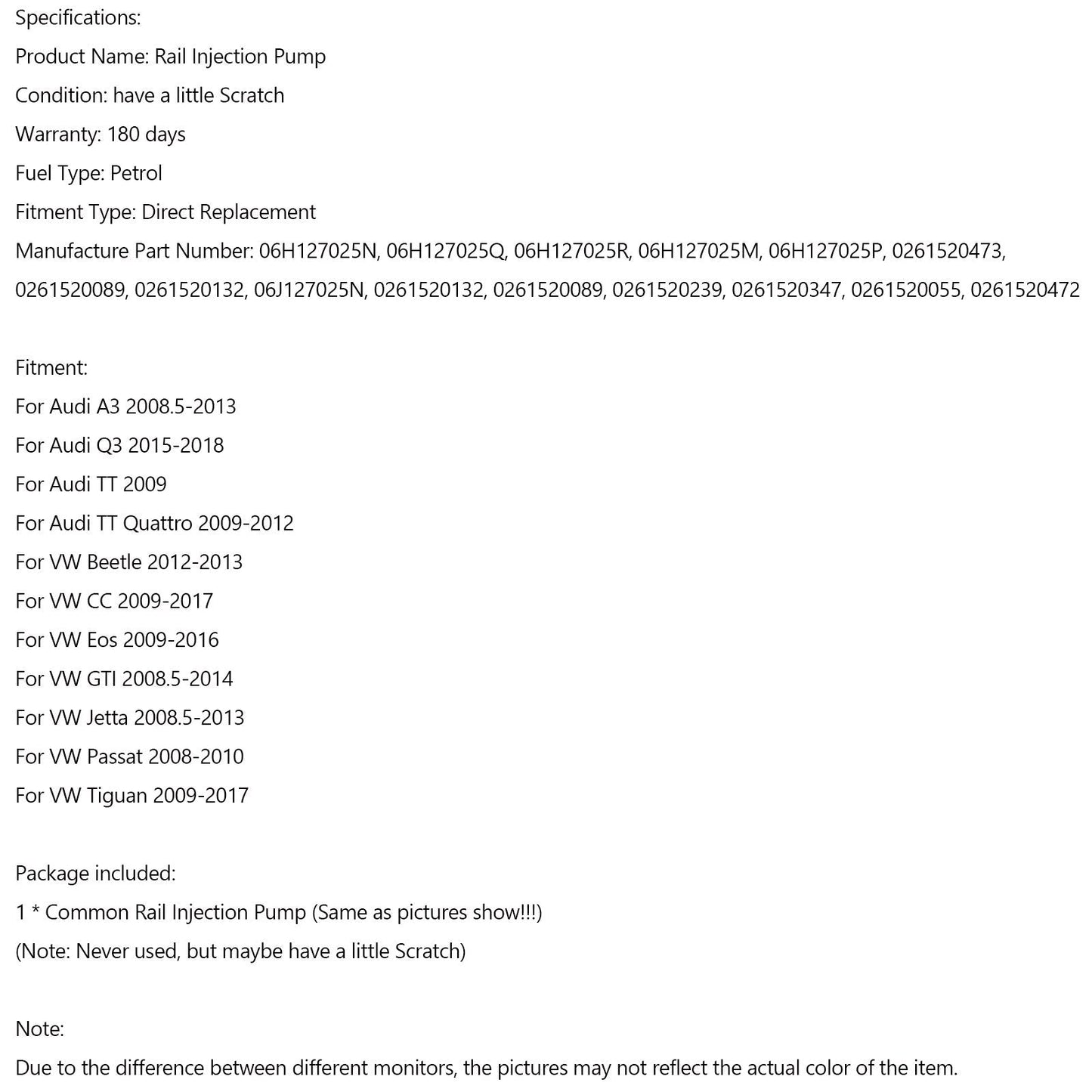 Pompe à carburant haute pression pour VW Jetta 2008.5-2013 #06H127025N 0261520473