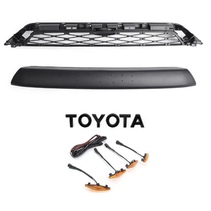Toyota 4Runner 2020-2024 2 Piece Front Bumper Grille TRD PRO Style Black Grill Kit W/ LED