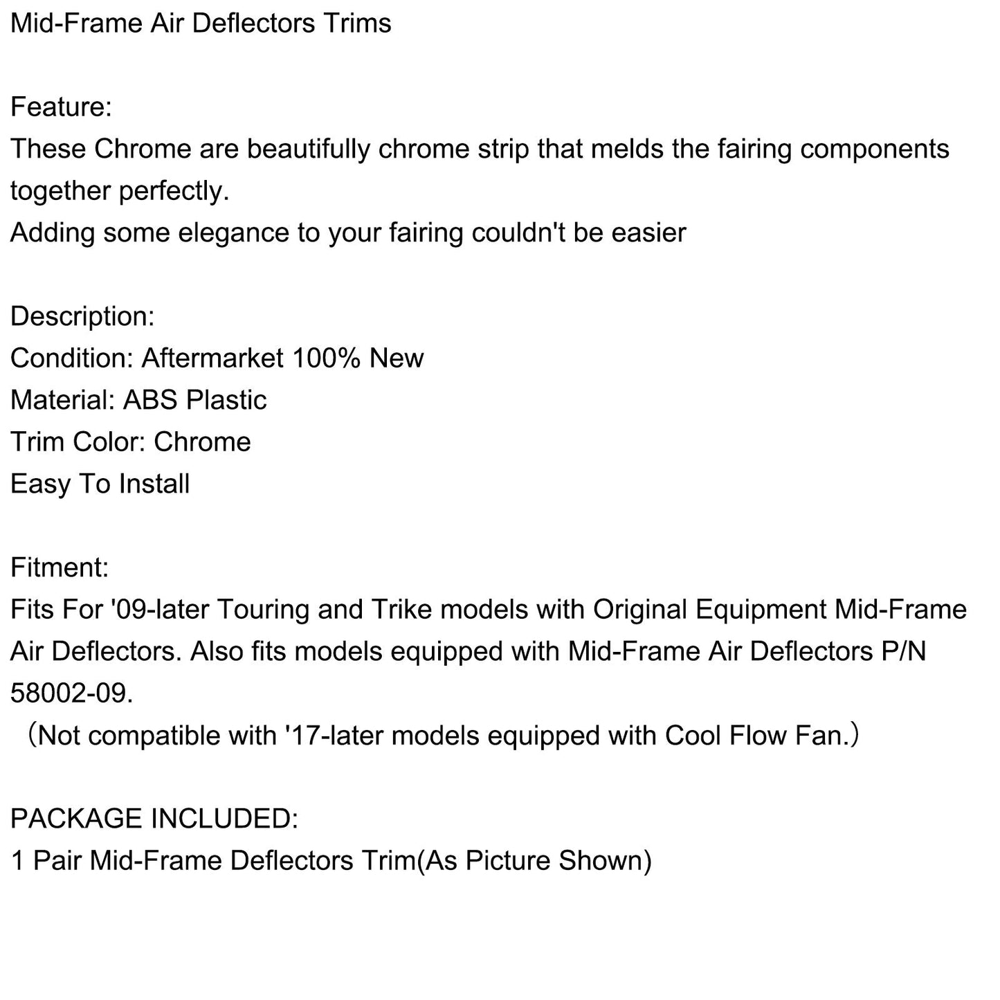 Embellecedores deflectores de aire cromados de bastidor central para Road Street Electra Glide 2009-2023