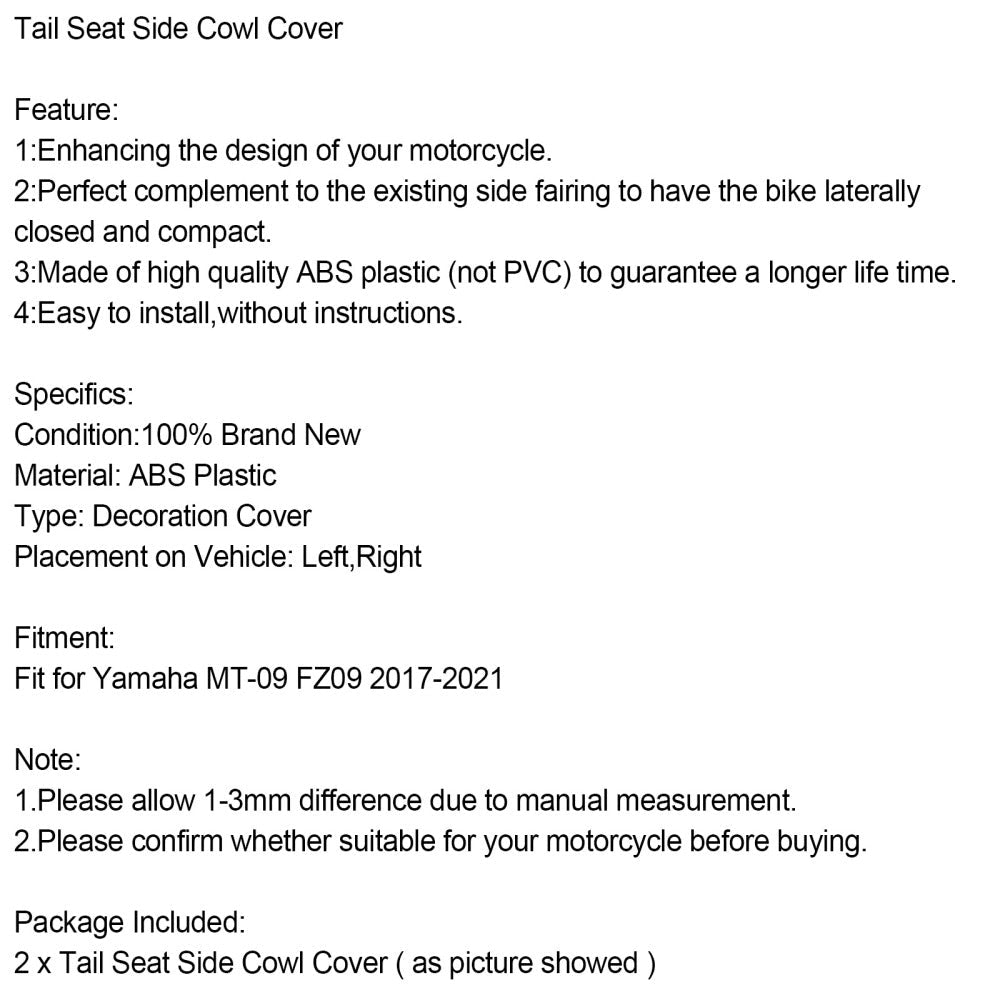 Carbon Tail Seat Side Cowl Cover Fairing For Yamaha MT-09 FZ09 2017-2021