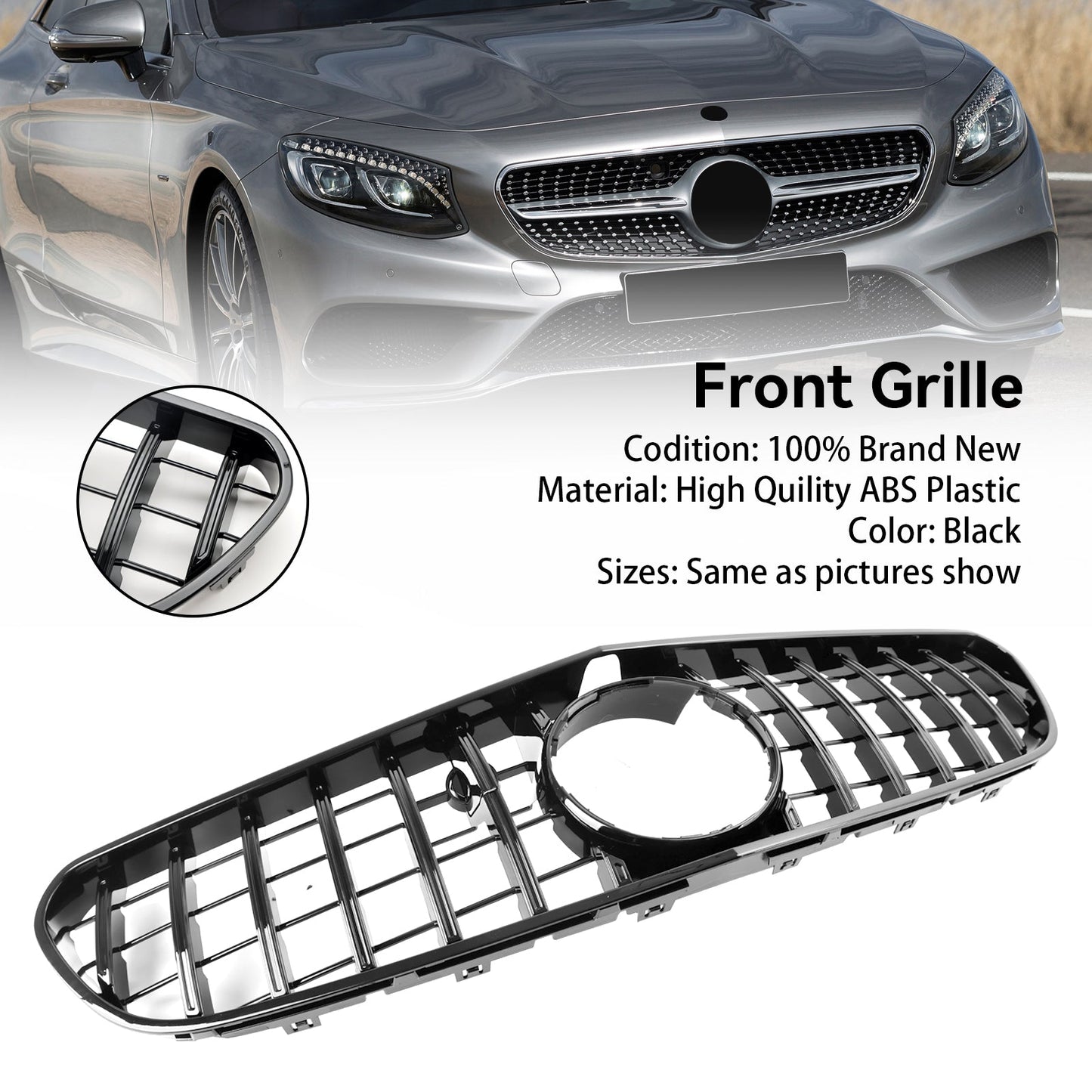 2015-2017 Mercedes Benz S-Class W217 S63 AMG Coupe Front Bumper Grill Replacement Black GTR Style Grille