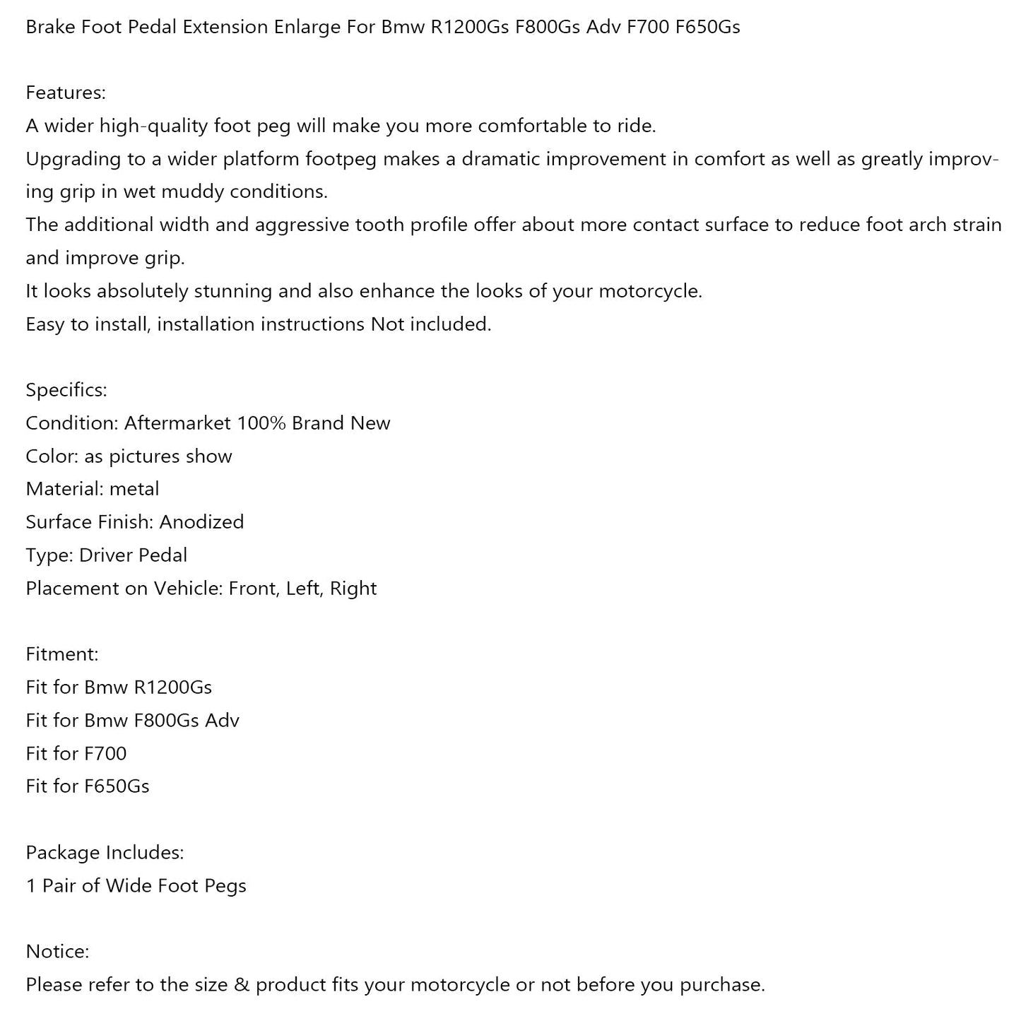 Extensión de pedal de freno ampliada para BMW R1200GS, F800GS, ADV, F700GS, F650GS, color plateado