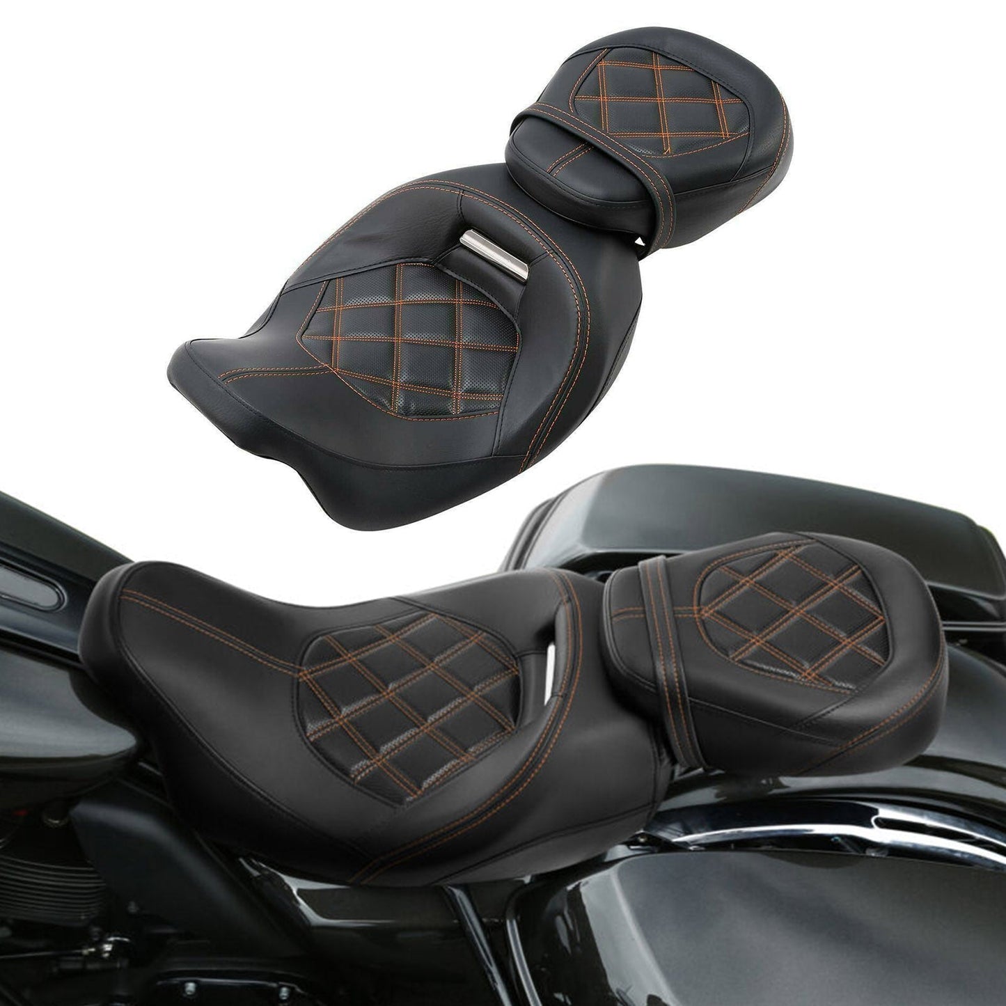 Siège conducteur et passager orange pour Harley Touring CVO Road Glide Fltr 2009-2021