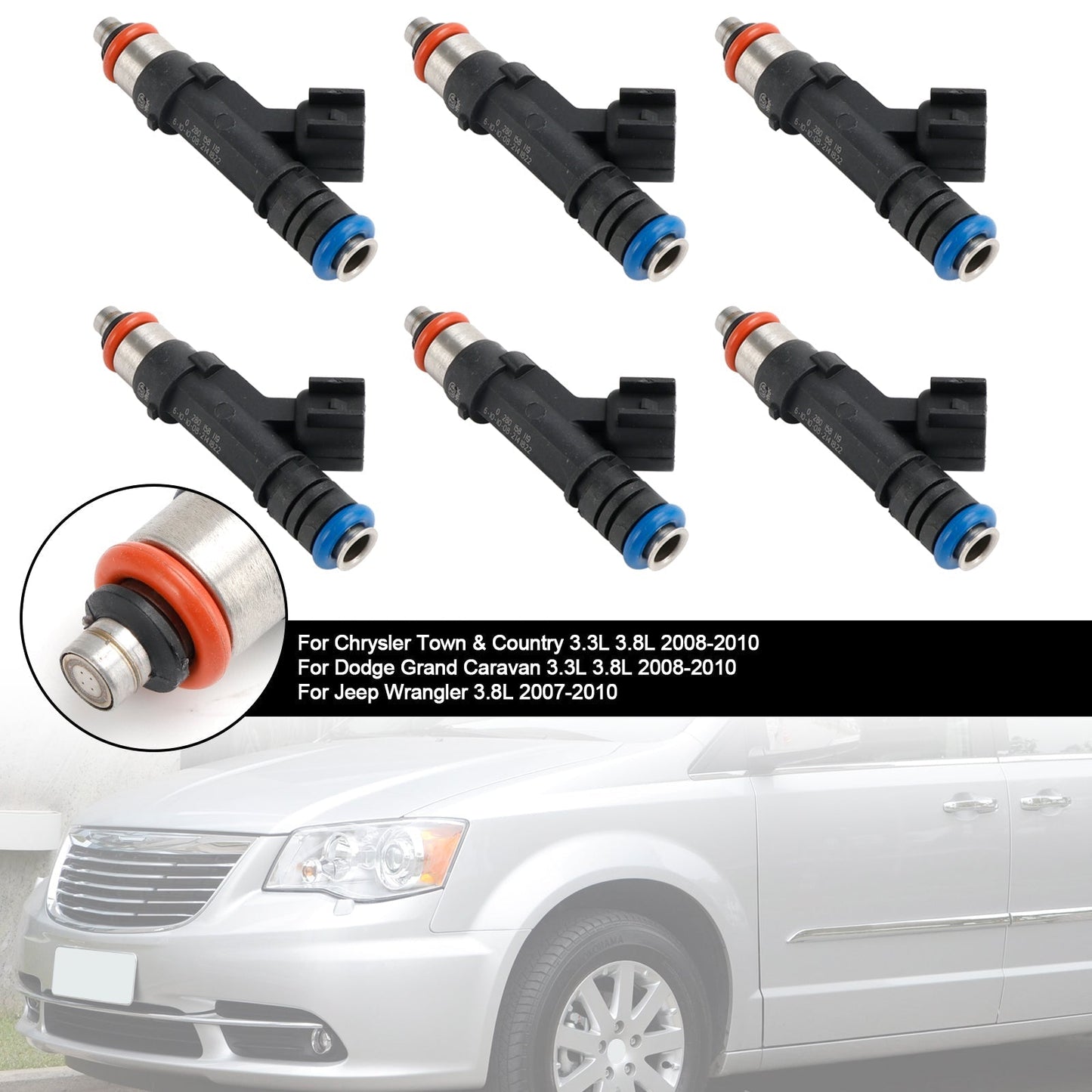 Inyector de combustible para Jeep Wrangler 3.8L (2007-2010), 6 piezas, 0280158119, 04861667AA, 812-11131