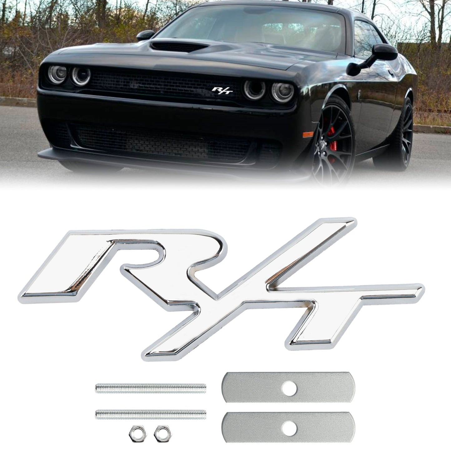 R/T Badge Front Bumper Grille Emblem for Dodge Charger Challenger Red / Chrome / Black / Red Black Badge