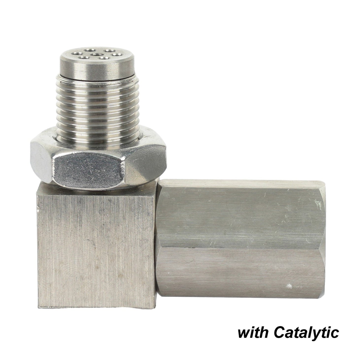 Adaptador de sensor de O2 CEL de 90 grados M18 x 1,5 de ajuste universal con minicat Fix P0420 Eliminador de luz de verificación del motor Champoo 